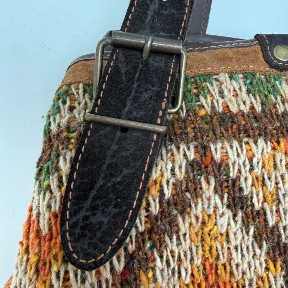 Vintage‎ Bonfanti Made in Italy Knit Hobo Shoulder Bag Leather Trim Virgin Wool